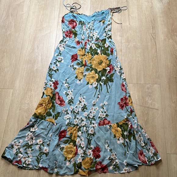 Reformation Ingrid Blue Florist Floral Print Sleeveless Slit Maxi Dress, 8 0854 - Picture 5 of 8